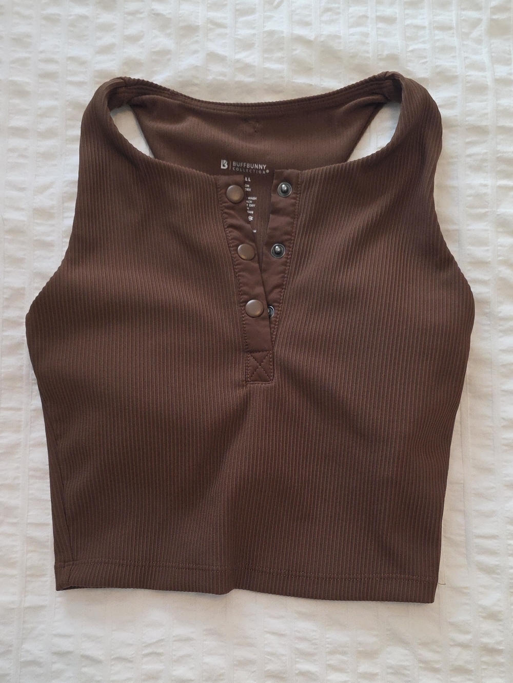 BuffBunny Brown Ribbed Snap-Front Crop Top